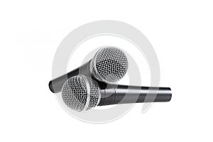 Several microphones on isolated white background