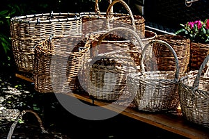 several new baskets made of willow twigs
