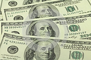 Several new hundred-dollar bills background