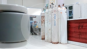 Several oxygen tanks in the ICU room