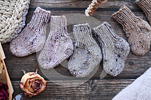 Several pairs of handmade baby socks