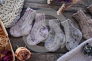 Several pairs of handmade baby socks