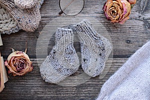 Several pairs of handmade baby socks