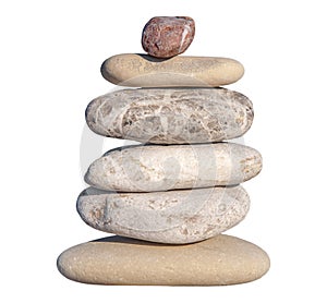 Several pebble stone isolated on white complex like symbol for zen