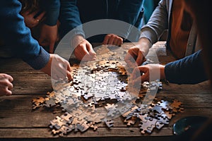 several people putting pieces together a puzzle