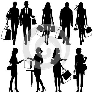 Several people, shopping - silhouettes