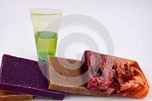 Several pieces of multi-colored handmade soap