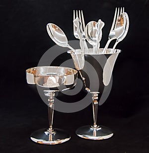 Silver Flatware in Silver Goblets