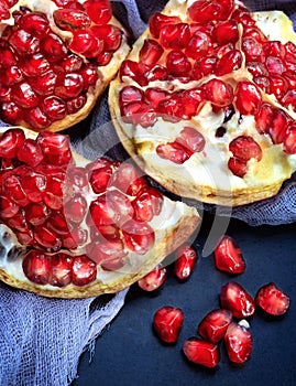 Several pomegranates peeled