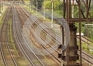 Several rail tracks going to the horizon, top view