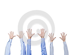 Several raising human hands