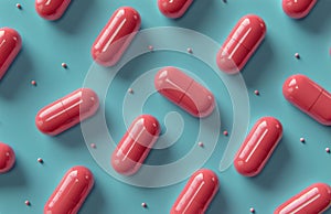 Group of Red Pills on Blue Surface