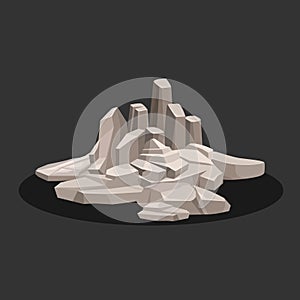 Several rock stones of gray color and different shapes. Vector illustration.