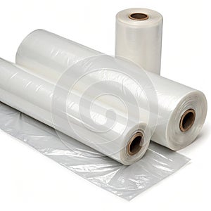 Rolls of clear plastic wrap isolated on white background