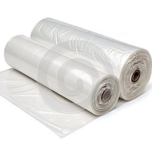 Rolls of clear plastic wrap isolated on white background