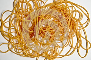 Several Rubber bands grouped on a white background