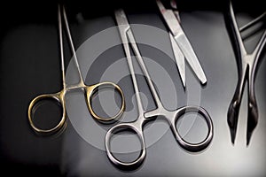 Several scissors operating theater aligned
