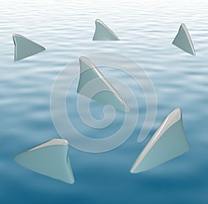 Several Shark Fins Dangerous Open Water Ocean Sea