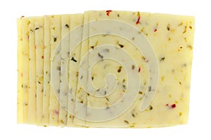 Several slices of pepper jack cheese top view