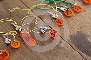 Several small locker keys Stick numbers for memorization photo