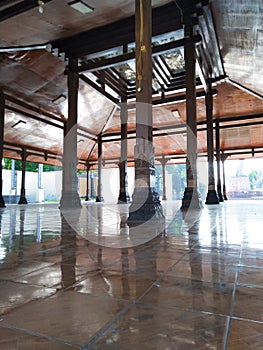 several supporting pillars made of teak tree trunks photo