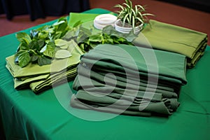 several sustainability accords spread out on a green cloth