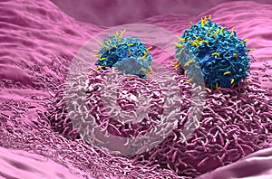 CAR T cell therapy in Liver cancer - closeup view 3d illustration photo