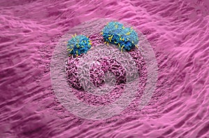 CAR T cell therapy in Liver cancer - isometric view 3d illustration photo