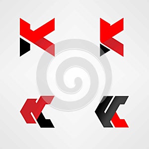 Several types of letters K with black and red coloring