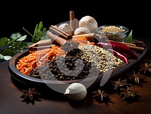 Several types of spices on the table.