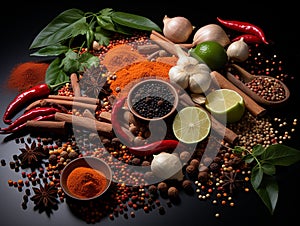 Several types of spices on the table.