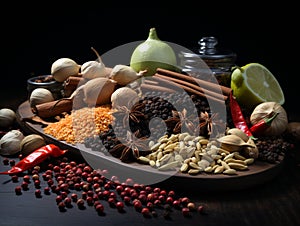 Several types of spices on the table.