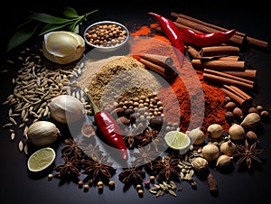 Several types of spices on the table.