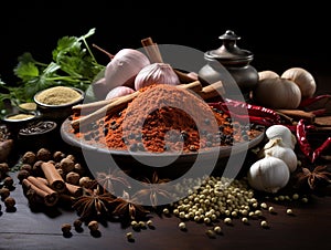 Several types of spices on the table.