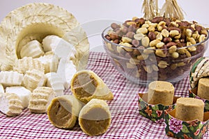 Several typical Brazilian sweets from Junina. Peanut, coconut ca