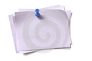Several untidy white sticky post note pinned pushpin white background photo