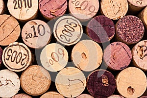 Several Wine Corks seen from above.
