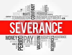 Severance word cloud collage , social concept background