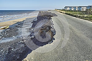 Coastal erosion of the cliffs at Skipsea, Yorkshire on the Holderness coast