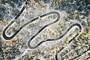 Severe snowfall on a alpine road in the mountains