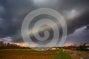 Severe thunderstorm clouds, landscape with storm