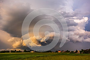 Severe thunderstorm clouds, landscape with storm clouds