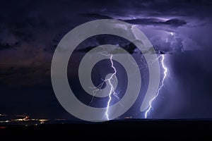 Severe thunderstorm with lightning bolts