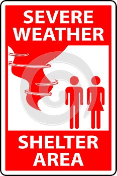 Severe Weather Shelter Area Sign On White Background photo