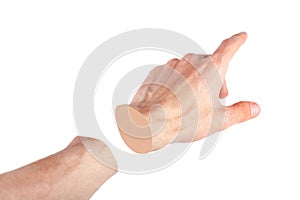 Severed hand pointing at something, montage. Cut off limb, body part abstract design, object isolated on white, cut out