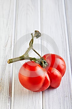 Severely malformed mutant tomato. Ugly fruit. Food shops mostly prefer the best quality fruit and vegetables, or slightly lower-