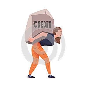 Severity of Mortgage with Woman Carrying Huge Stone as Heavy Burden of Credit Vector Illustration