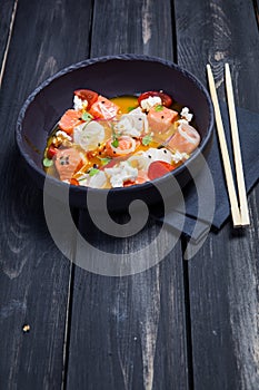 Sevice with salmon and mango photo
