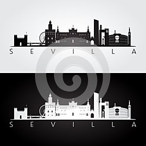 Sevilla skyline and landmarks silhouette photo