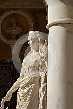 Seville, Andalusia, Spain. Casa de Pilatos, roman statue